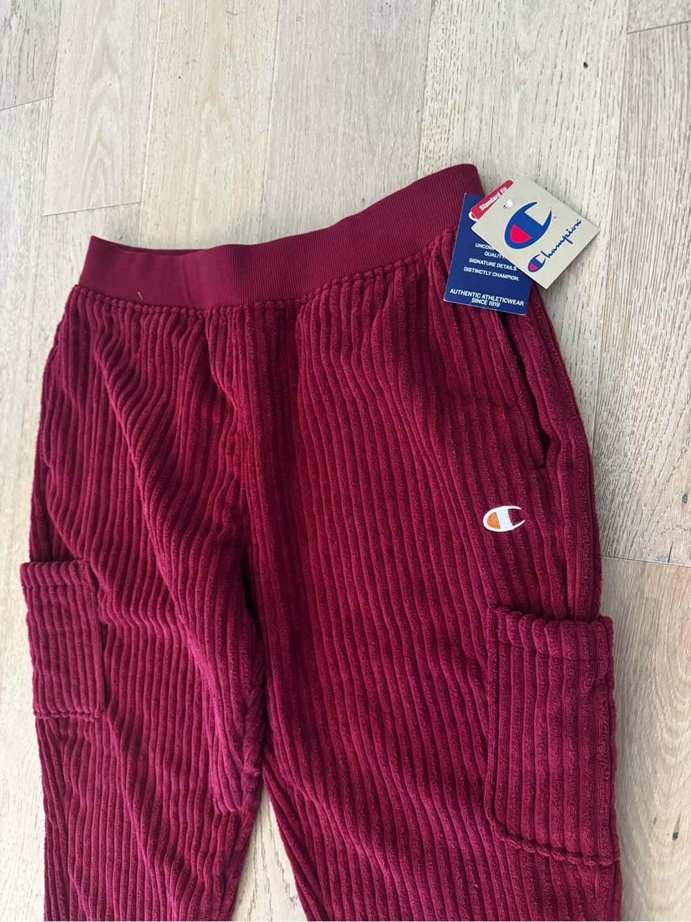 Champion Corduroy Hi Pile Fleece Cargo Joggers Cardinal Red XL NWT